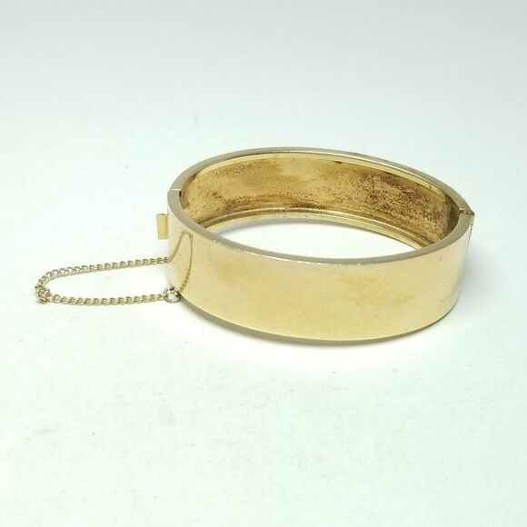 Vintage Bartek Polished Gold Tone Minimal Stacking Hinged Bangle Bracelet Estate - Picture 2 of 7